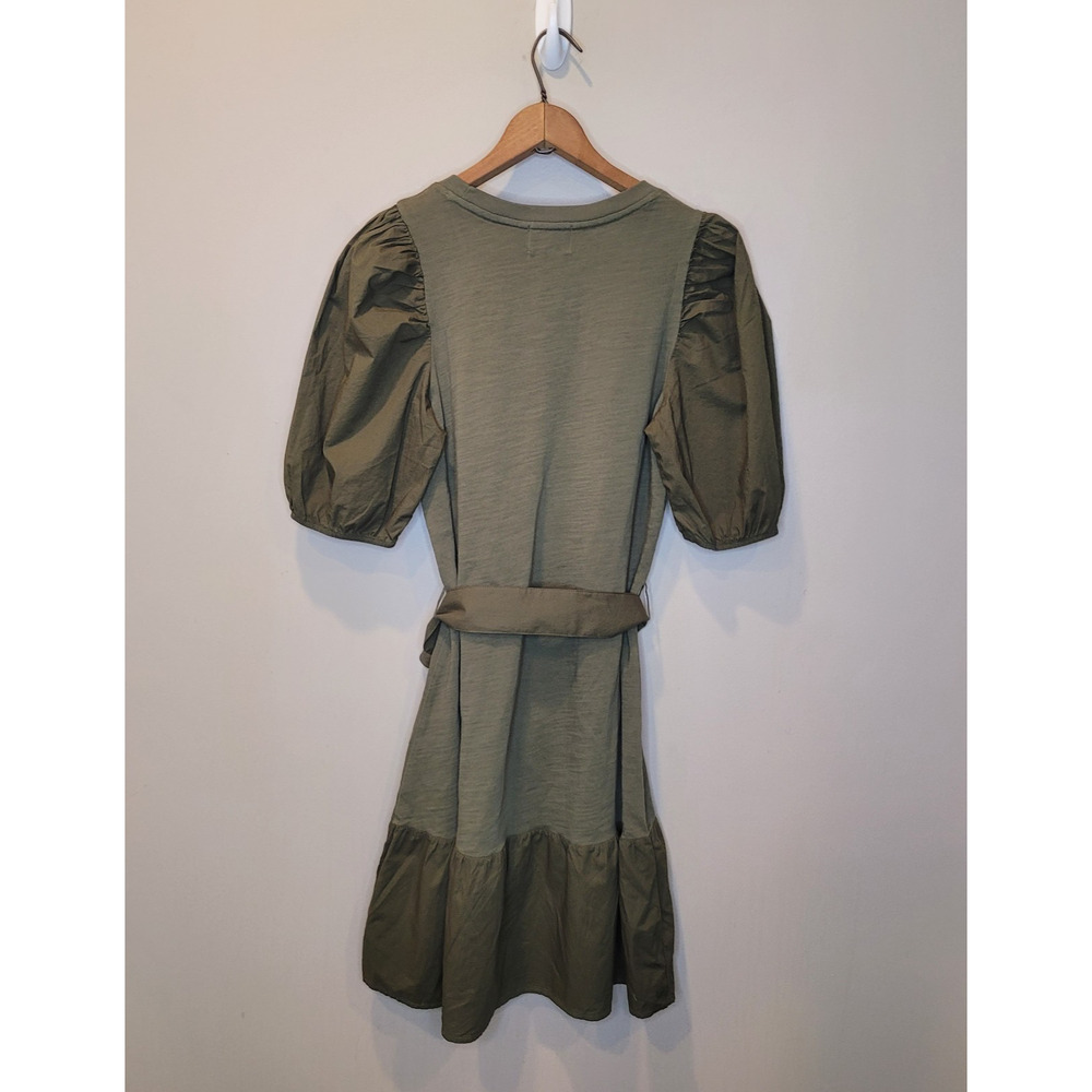 Nation LTD Green Cotton Evangeline Puff Sleeve Flounced Hem Belted Dress Size S - Picture 5 of 8